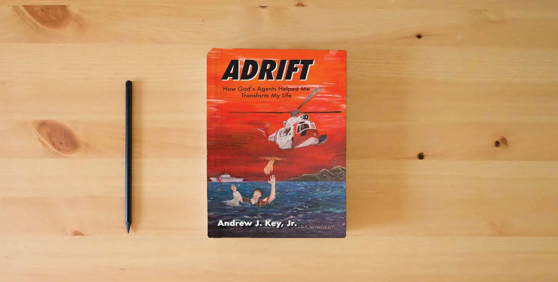 The book Adrift: How God's Agents Helped Me Transform My Life is on the table