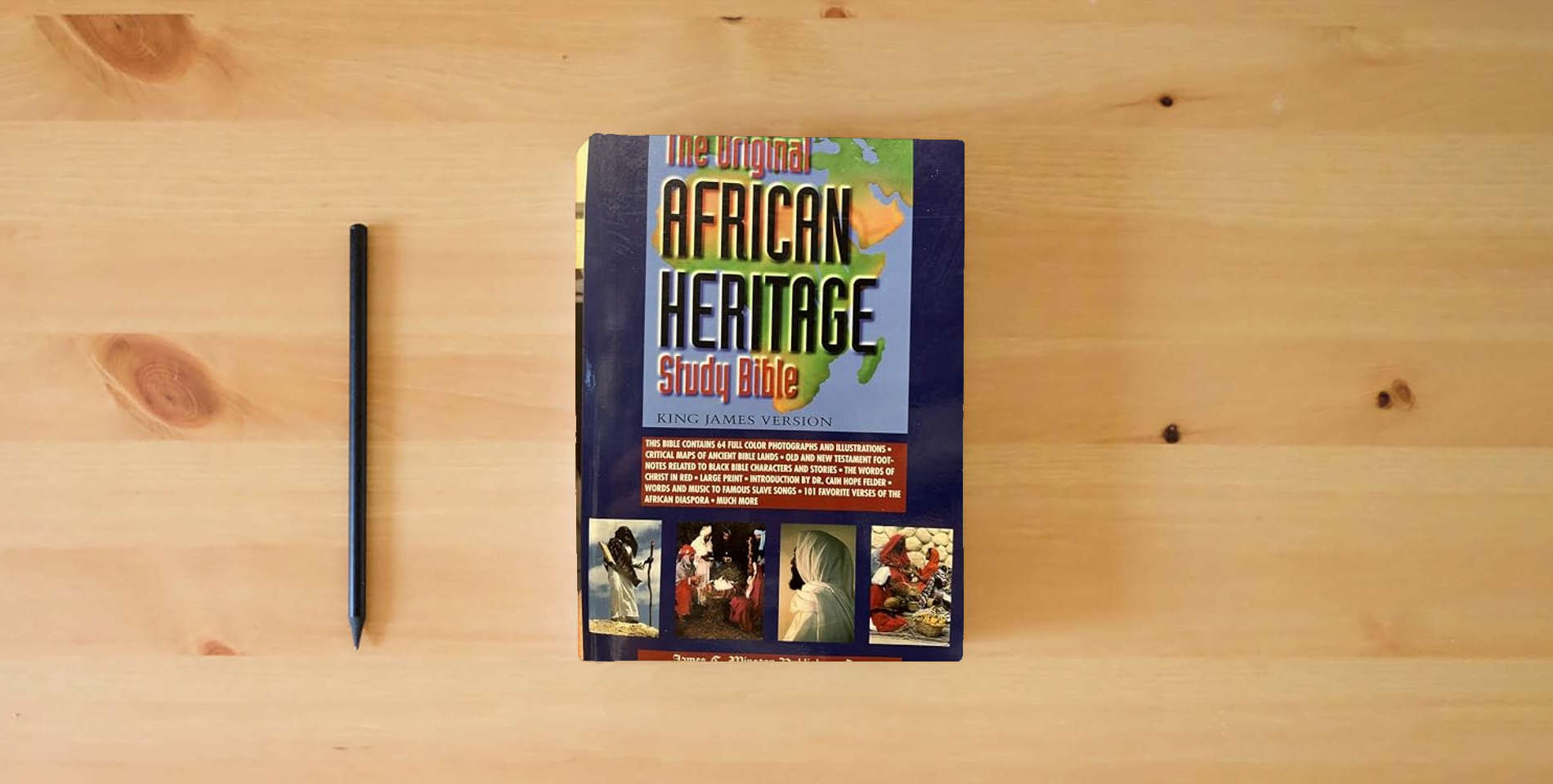 The book African Heritage Study Bible: King James Version is on the table