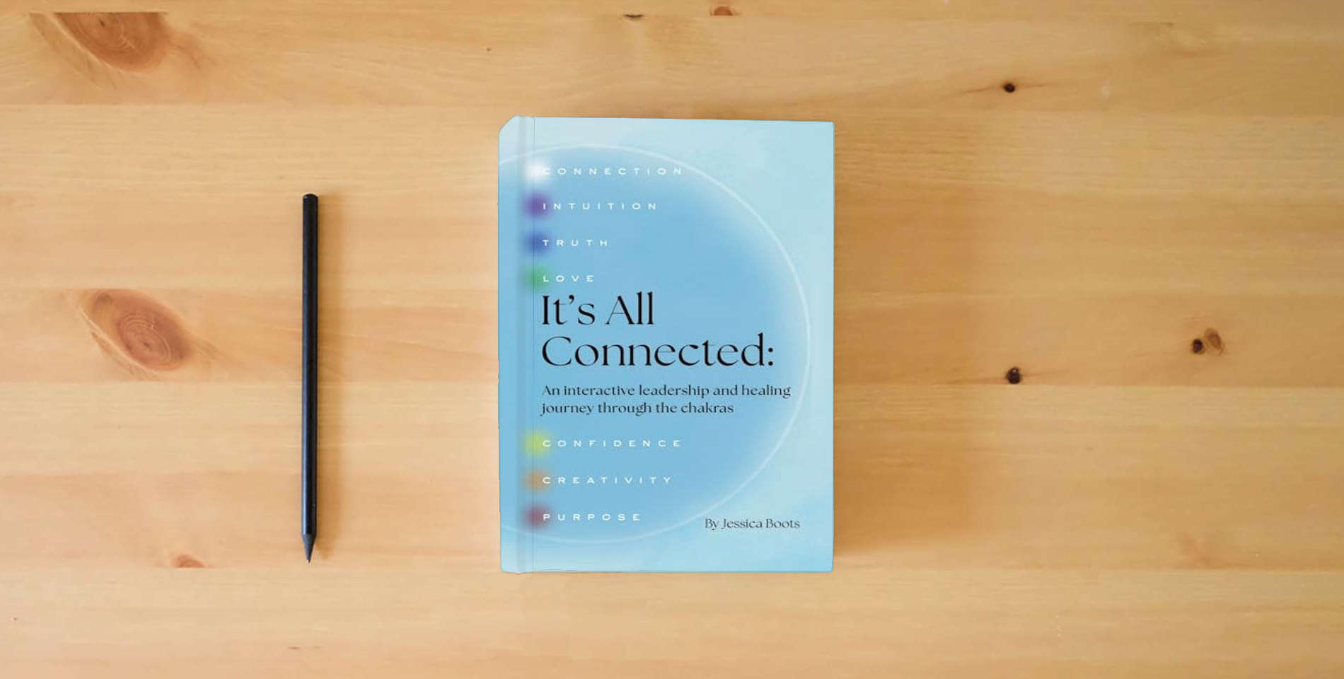 The book It's All Connected: An interactive leadership and healing journey through the chakras is on the table