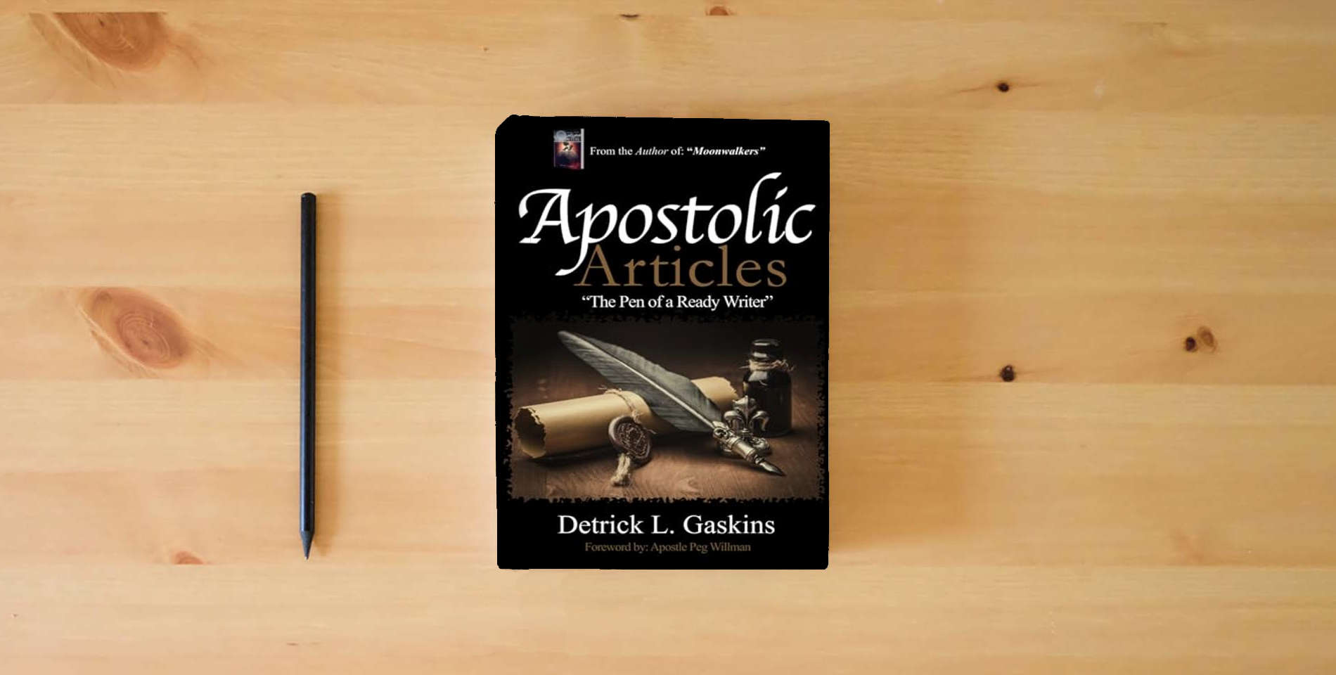 The book Apostolic Articles: Pen of a Ready Writer is on the table
