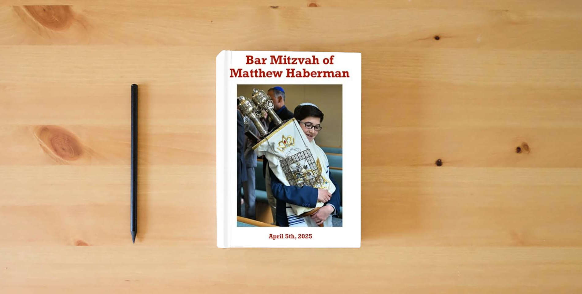 The book Bar Mitzvah of Matthew Haberman is on the table