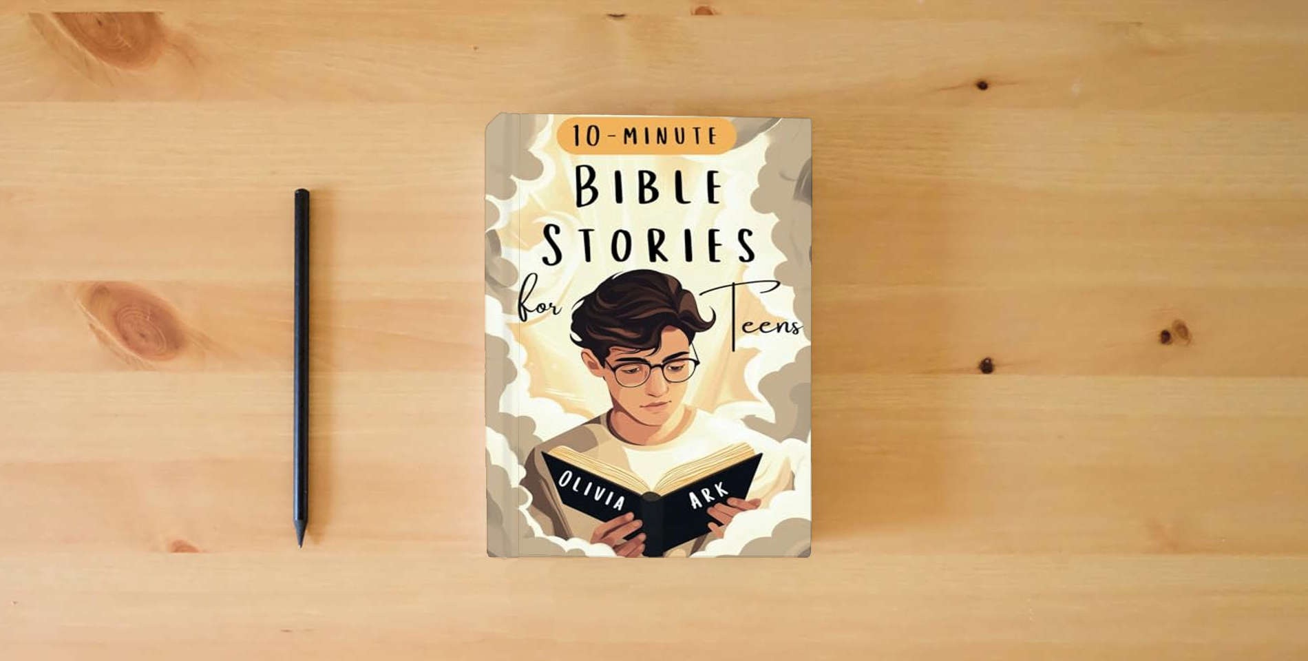 The book Bible Stories for Teens: Bible Study for Teenagers Featuring Prompts & Prayers - Christian Book with Biblical Short Stories for Modern Boys and Girls is on the table