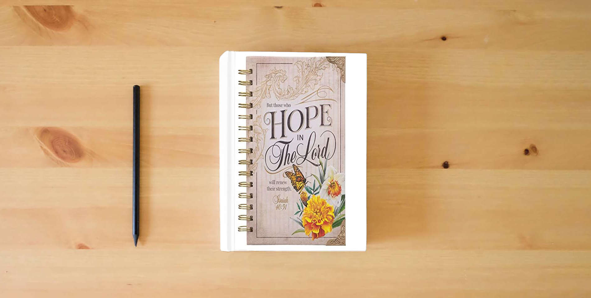 The book Christian Art Gifts Journal w/Scripture for Women Hope in The Lord Isaiah 40:31 Butterfly Deep Ocean Blue 192 Ruled Pages, Large Hardcover Notebook, Wire Bound is on the table
