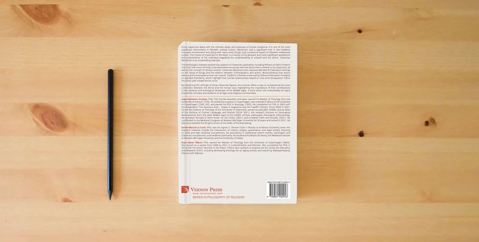 The book Cistercian Mysticism (Philosophy of Religion) is on the table