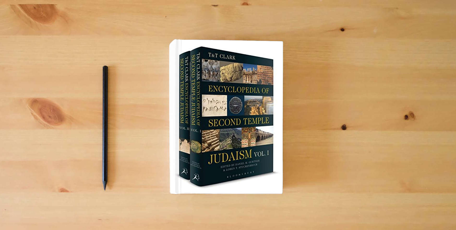 The book T&T Clark Encyclopedia of Second Temple Judaism Volumes I and II is on the table
