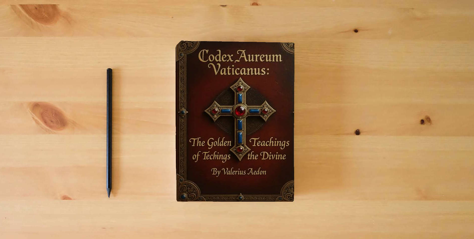 The book Codex Aureum Vaticanus The Golden Teachings of the Divine is on the table