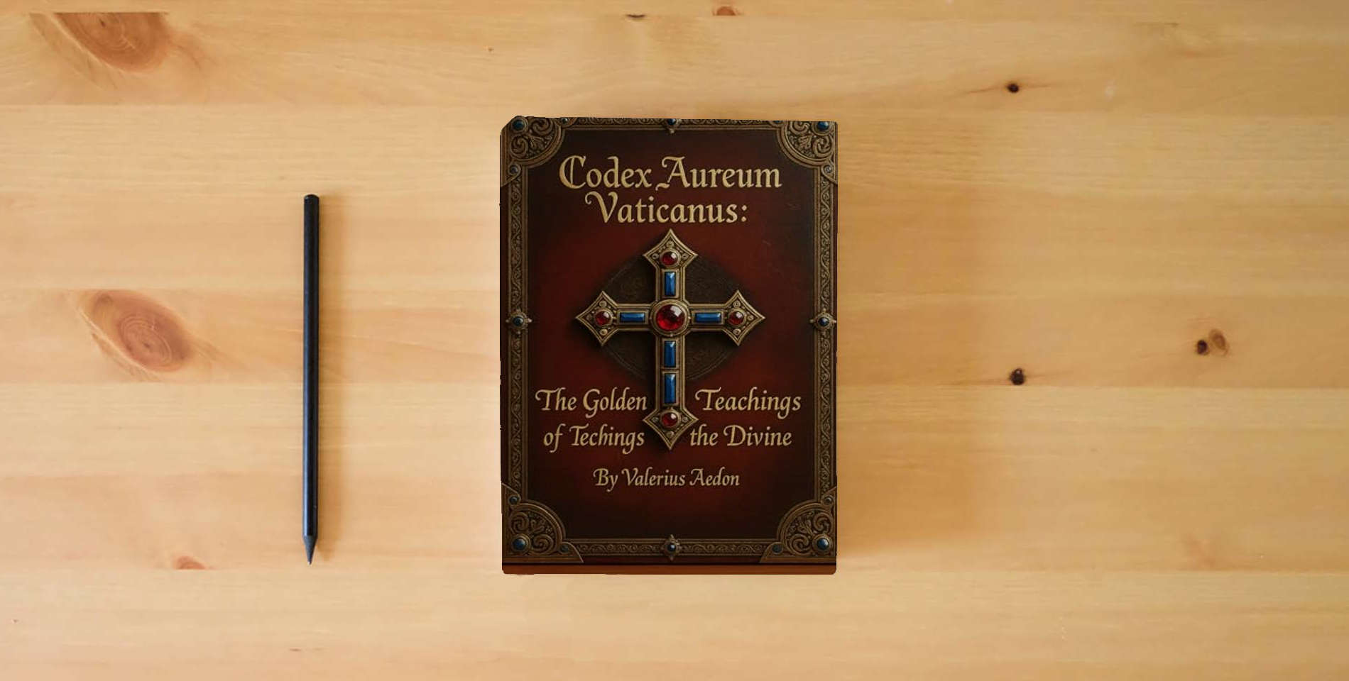 The book Codex Aureum Vaticanus The Golden Teachings of the Divine is on the table