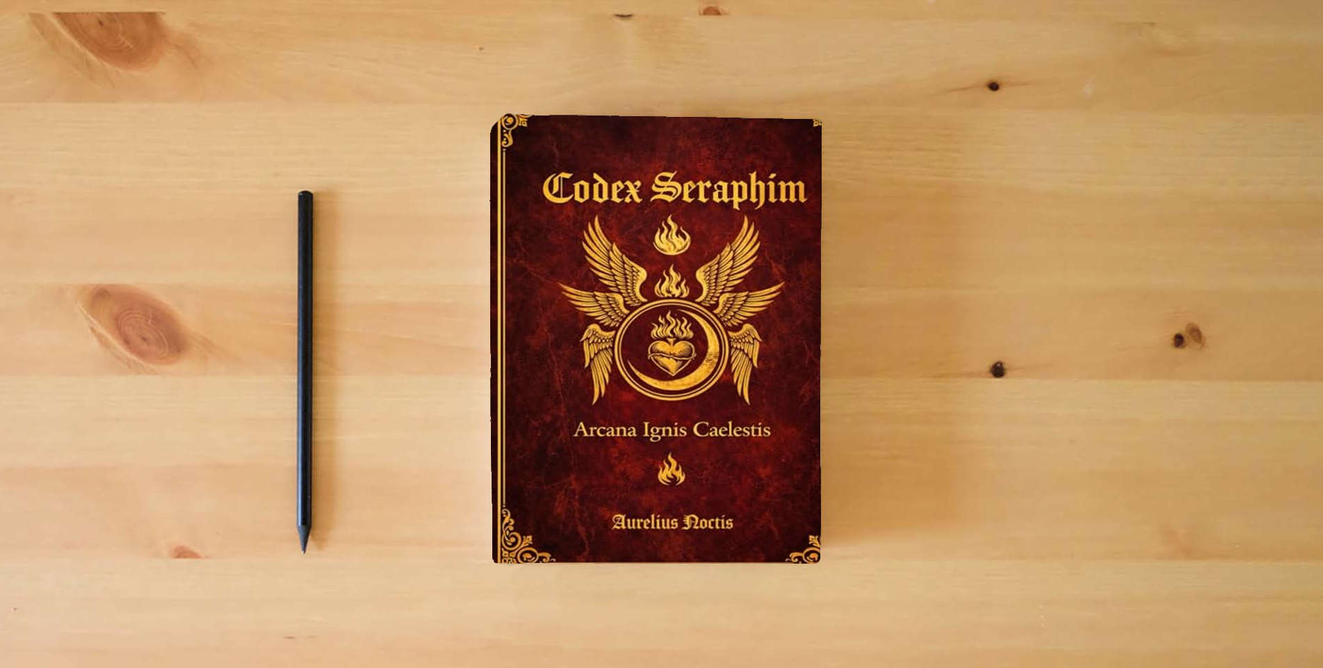 The book CODEX SERAPHIM – Arcana Ignis Caelestis is on the table