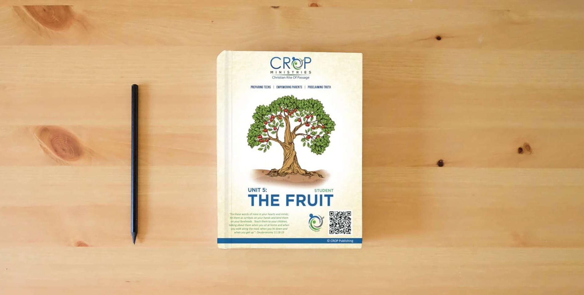 The book CROP Unit 5: Student: The Fruit is on the table