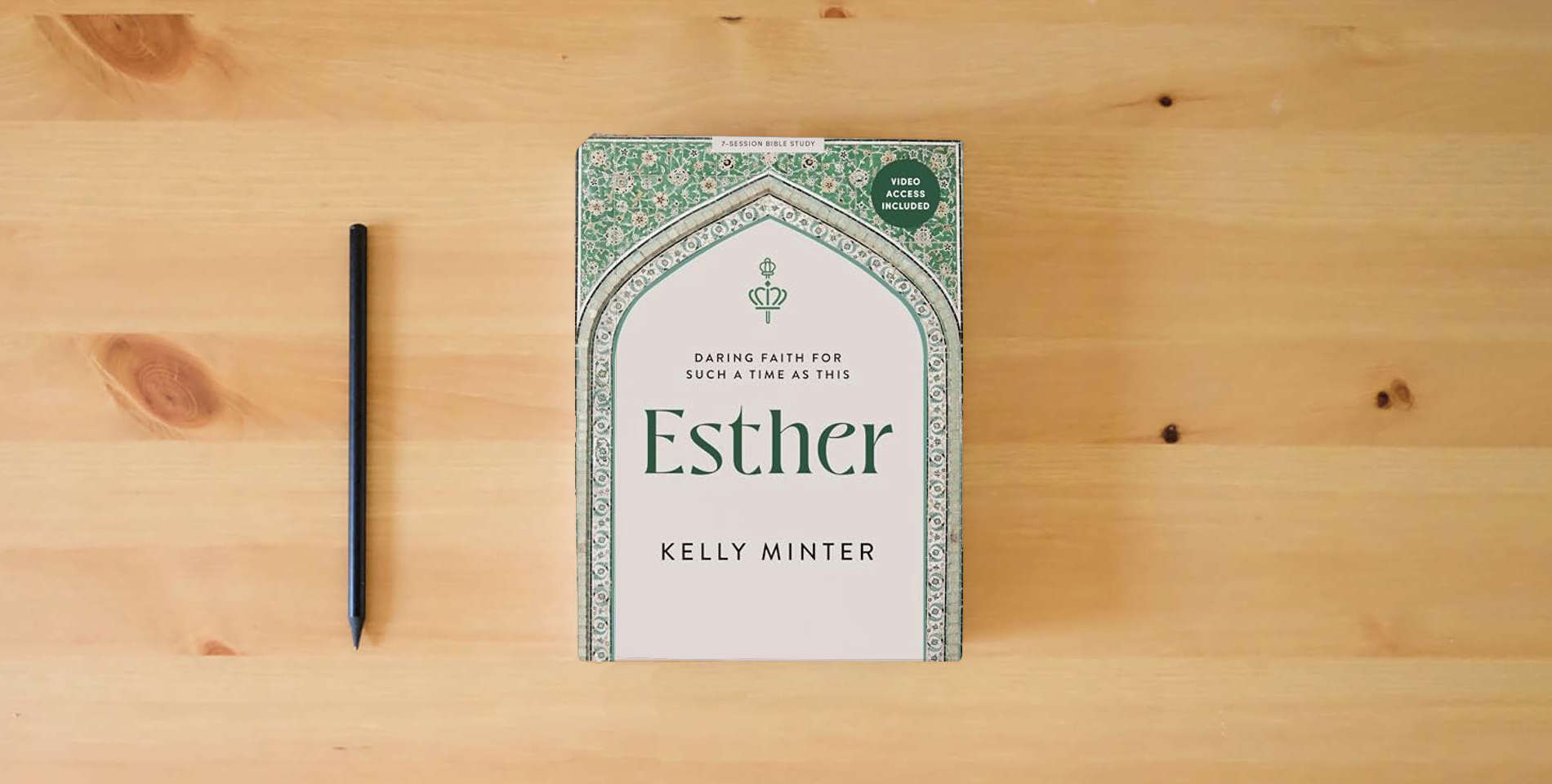 The book Esther: Daring Faith for Such a Time as This - Bible Study Book with Video Access is on the table