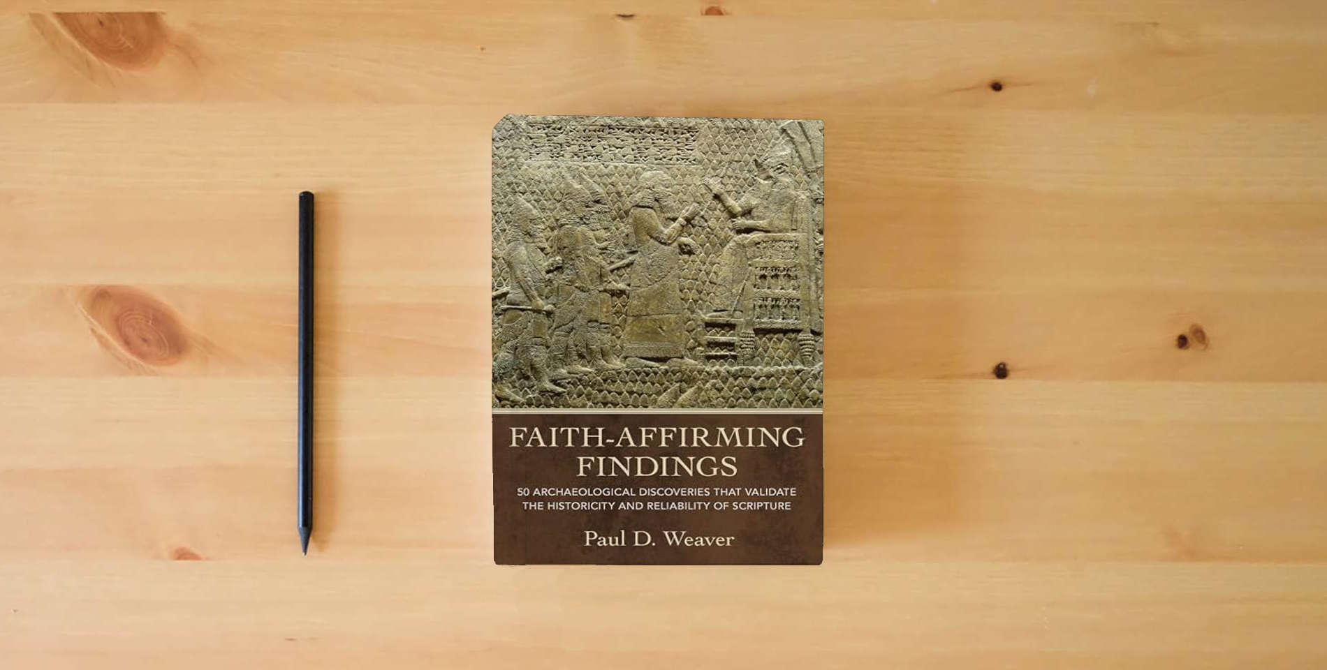 The book Faith-Affirming Findings: 50 Archaeological Discoveries that Validate the Historicity and Reliability of Scripture is on the table