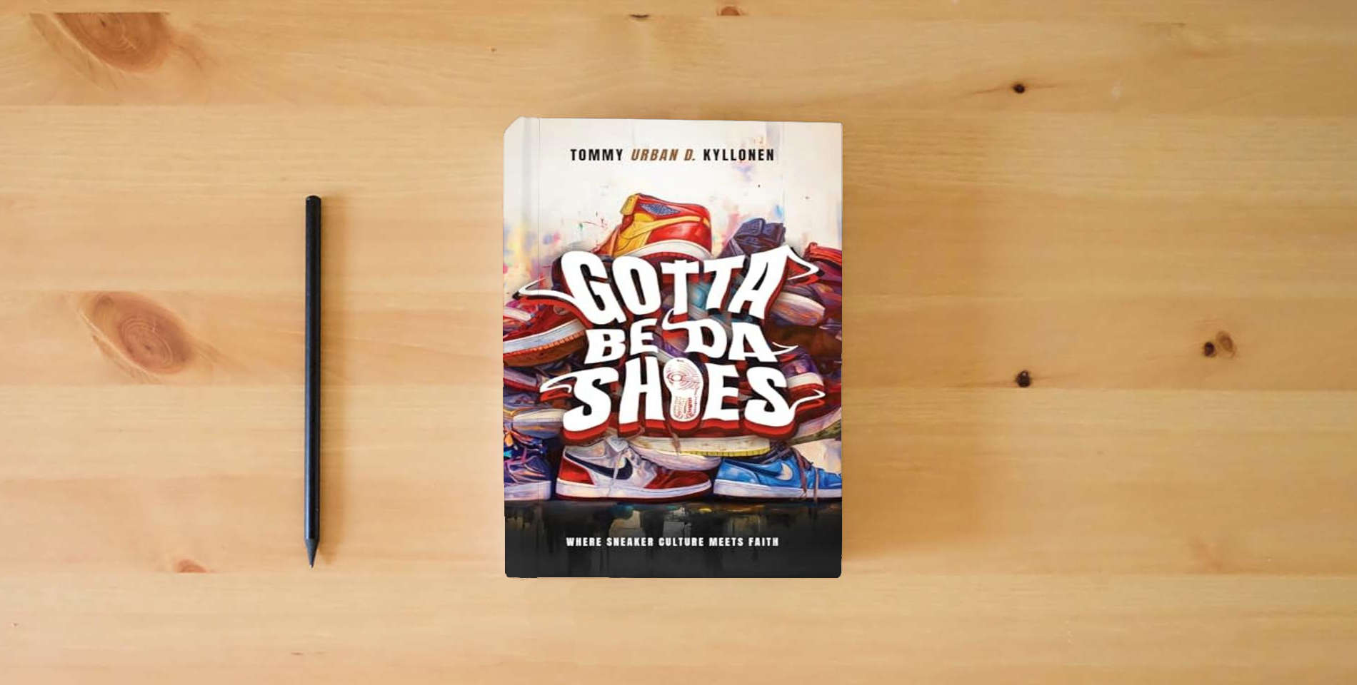 The book Gotta Be Da Shoes is on the table