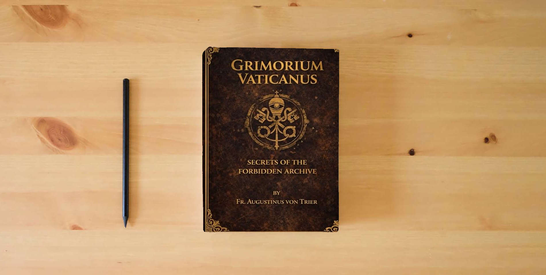 The book GRIMORIUM VATICANUS: Secrets of the Forbidden Archive is on the table