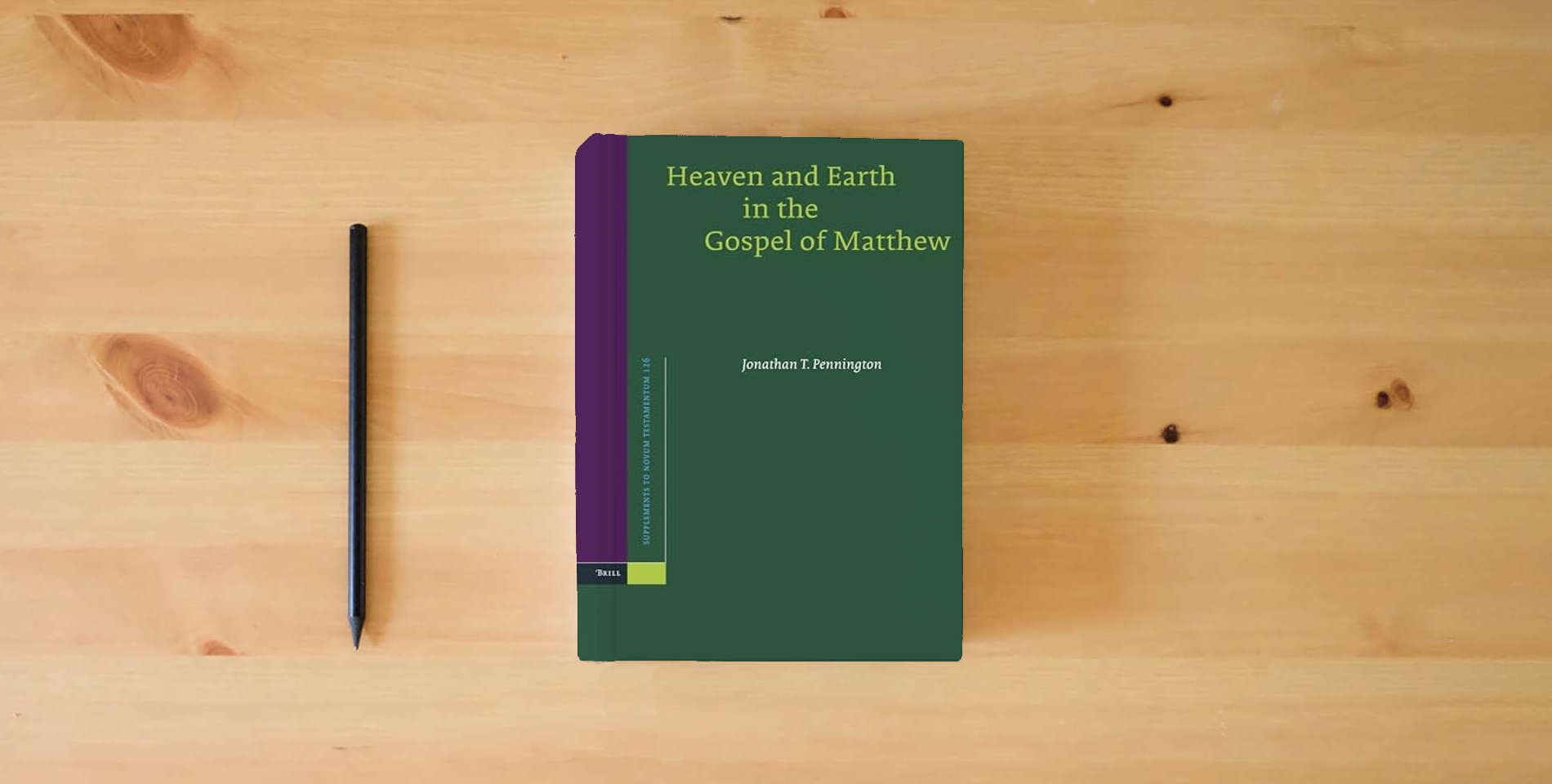 The book Heaven and Earth in the Gospel of Matthew (Novum Testamentum, Supplements, 126) is on the table