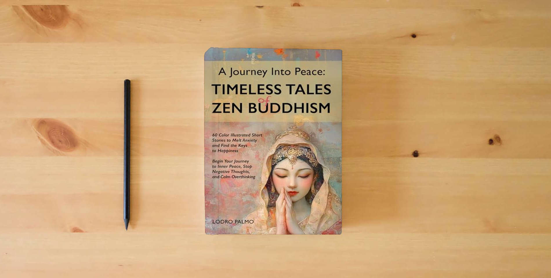 The book A Journey Into Peace- Timeless Tales of Zen Buddhism: 60 Illustrated Short Stories to Melt Anxiety & Find Keys to Happiness: Begin Your Journey to ... Stop Negative Thoughts & Calm Overthinking is on the table