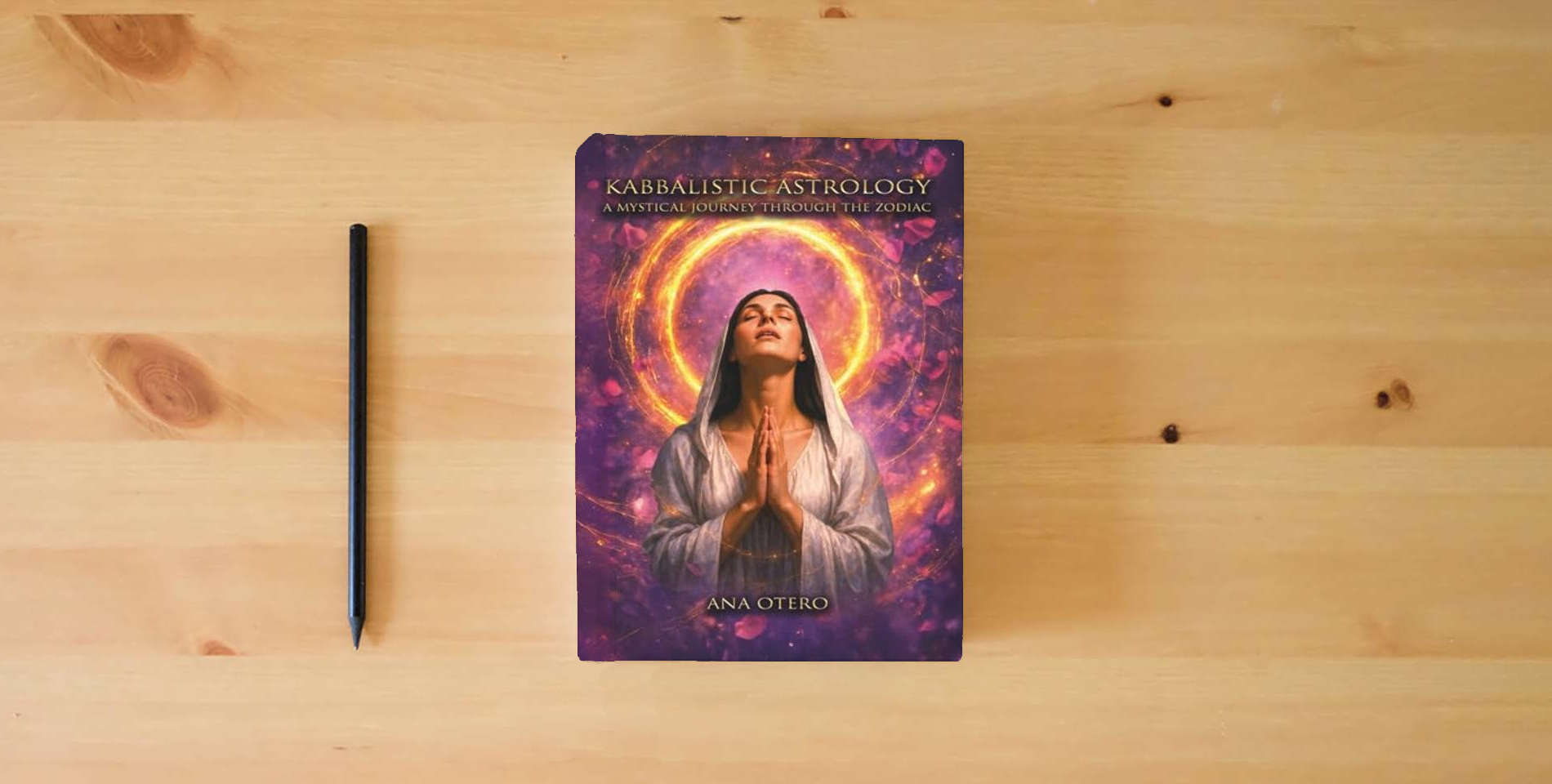 The book Kabbalistic Astrology: A Mystical Journey Through the Zodiac is on the table