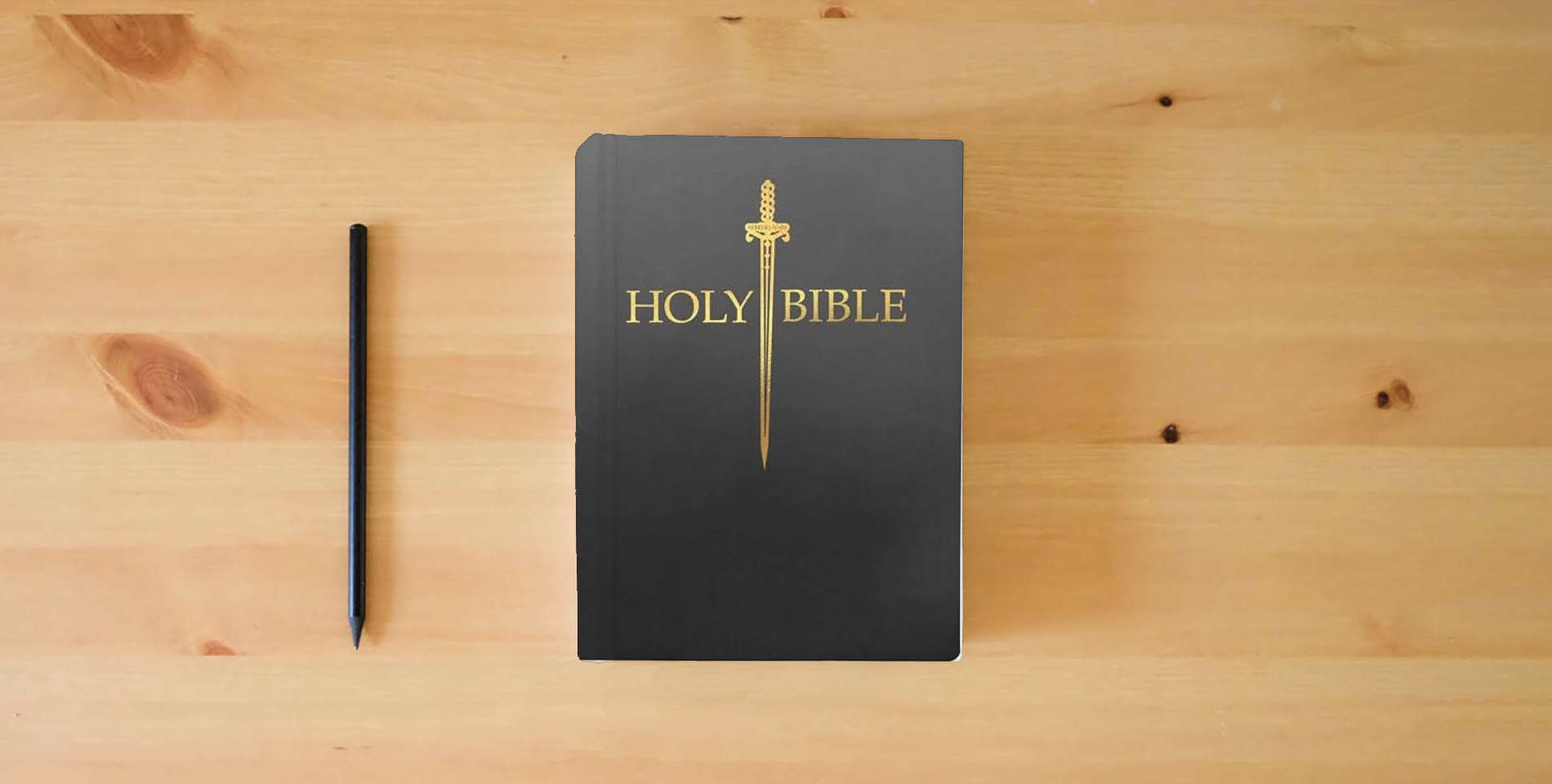 The book KJV Sword Bible, Large Print, Black Ultrasoft: (Red Letter, 1611 Version) (King James Version Sword Bible) is on the table