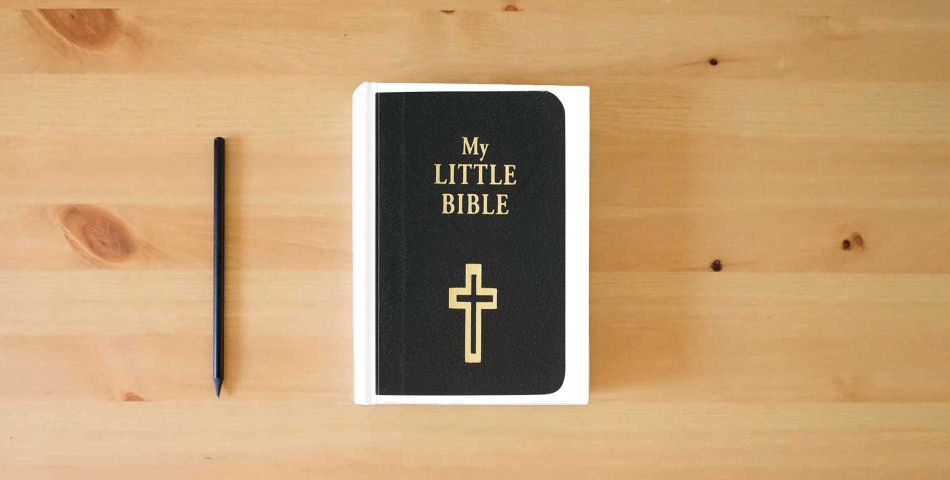 The book My Little Bible 2” Standard Edition - Selections of Key Verses From Every Book, Tiny Palm-size OT NT Scripture for Ministry Outreach, Classic 1769 KJV Text, 2" x 2.5”, Black is on the table