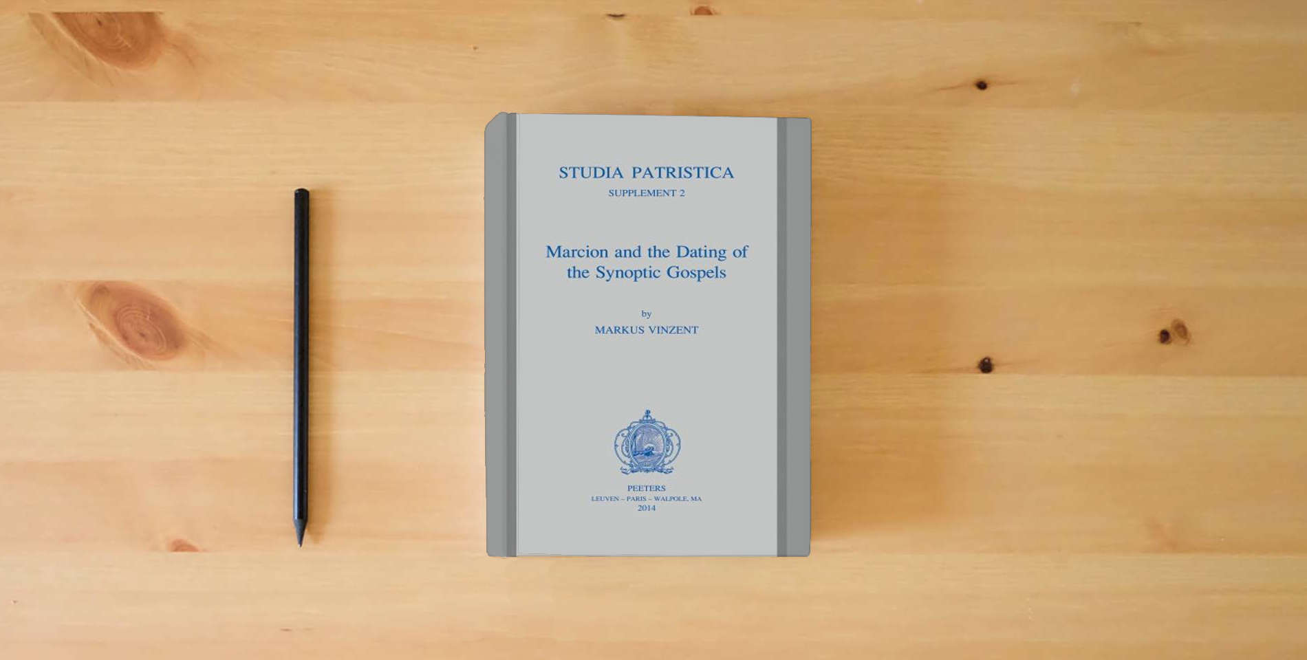 The book Marcion and the Dating of the Synoptic Gospels (Studia Patristica Supplements) is on the table