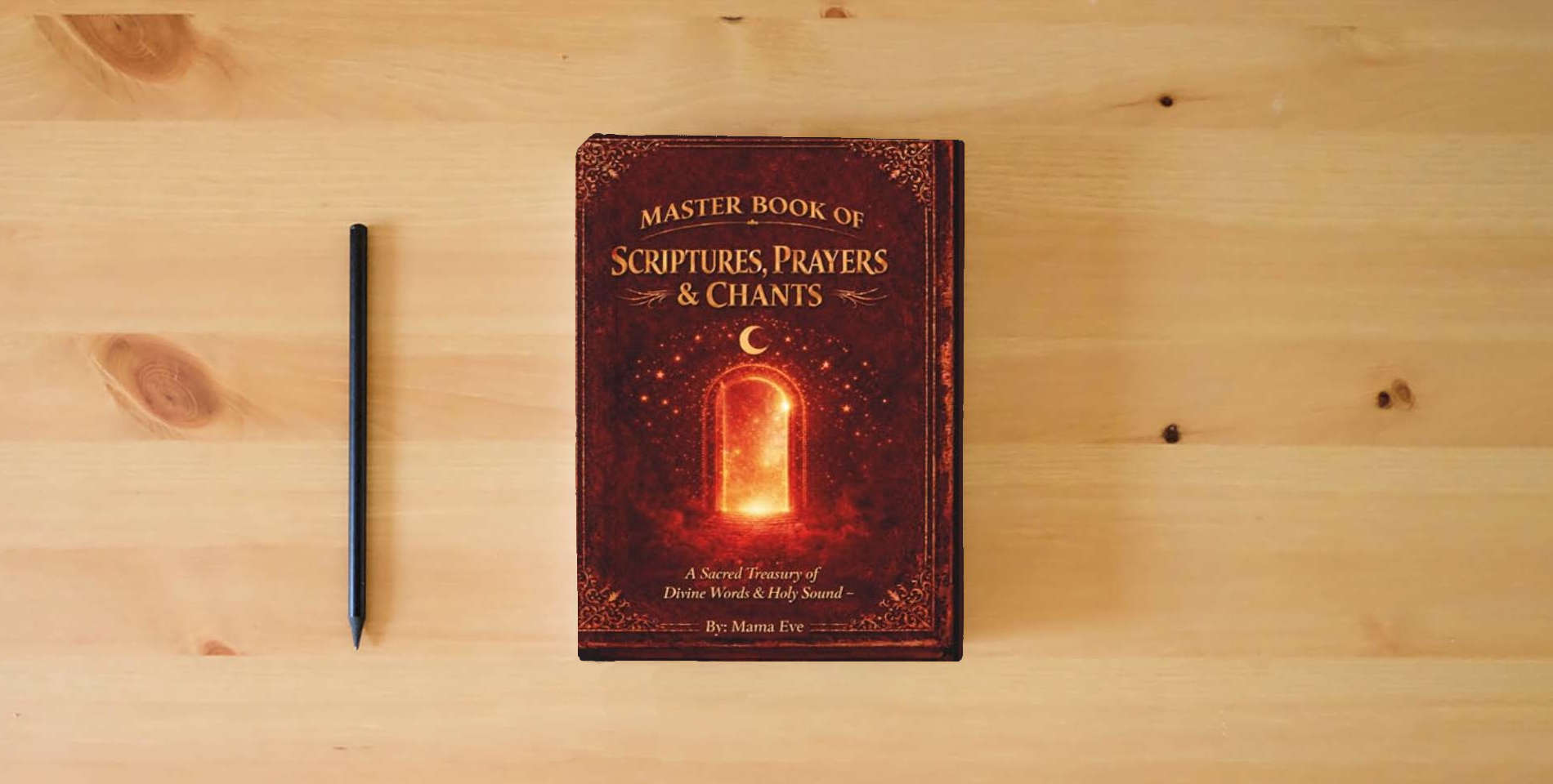 The book Master Book of Scriptures, Prayers & Chants: A Sacred Treasury of Healing, Protection, Peace & Power is on the table