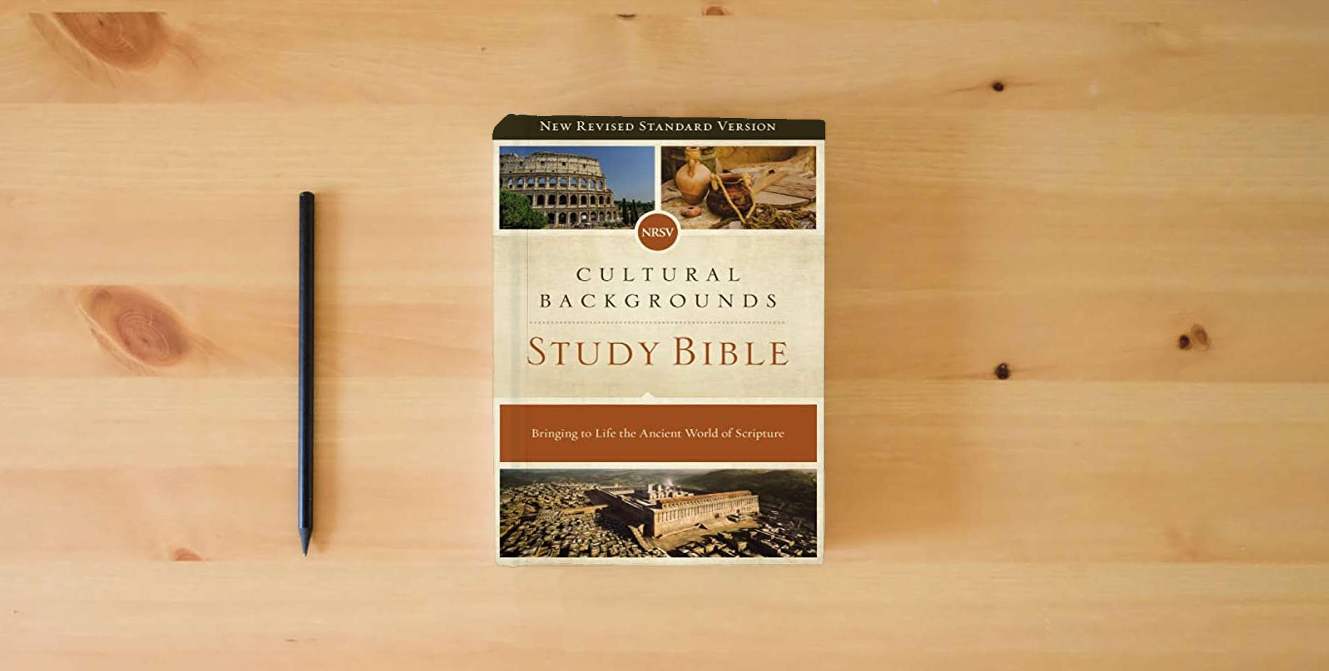 The book NRSV, Cultural Backgrounds Study Bible, Hardcover, Comfort Print: Bringing to Life the Ancient World of Scripture is on the table