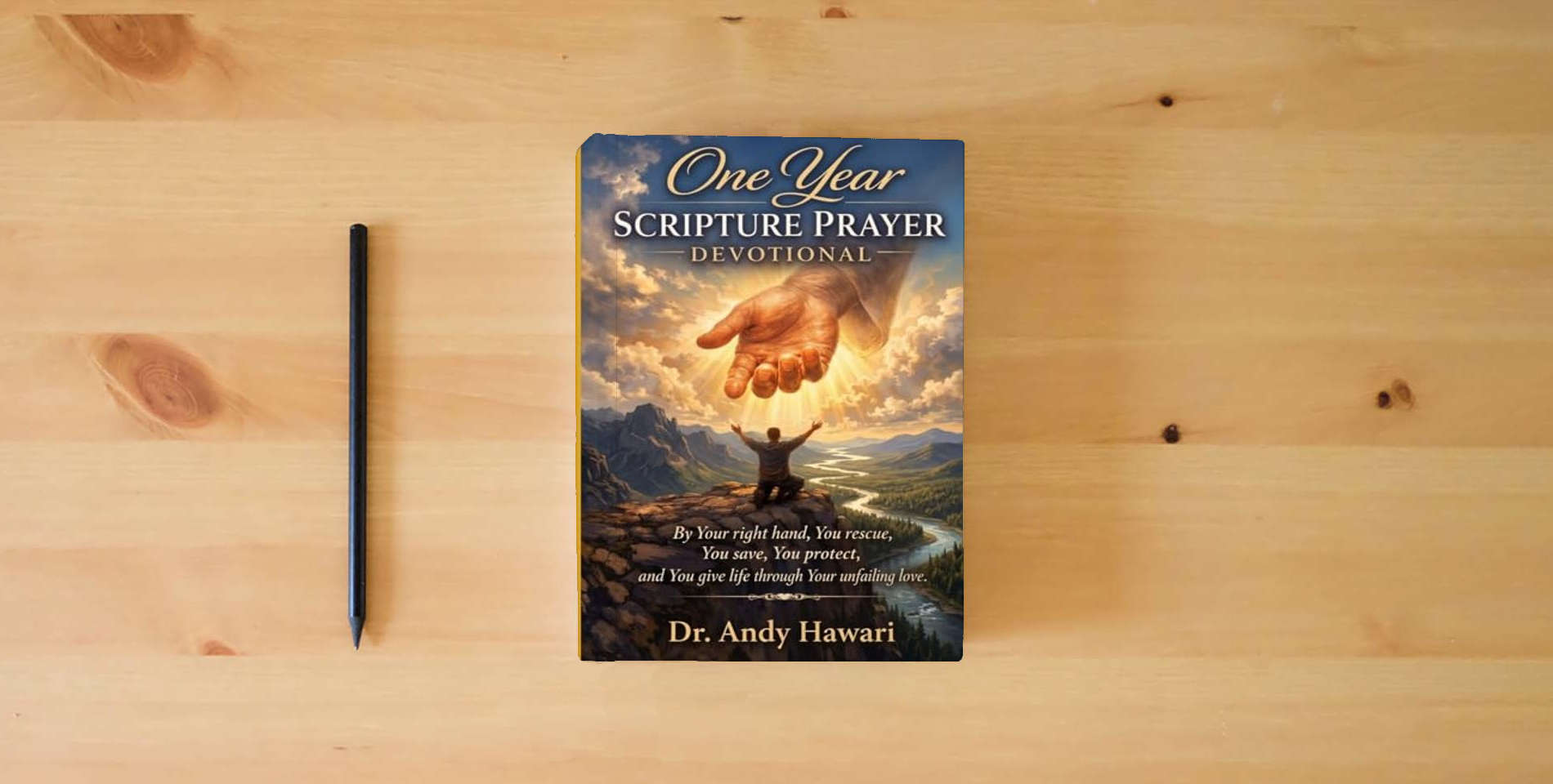 The book One Year Scripture Prayer Devotional: By Your right hand, You rescue, You save, You protect, and You give life through Your unfailing love is on the table