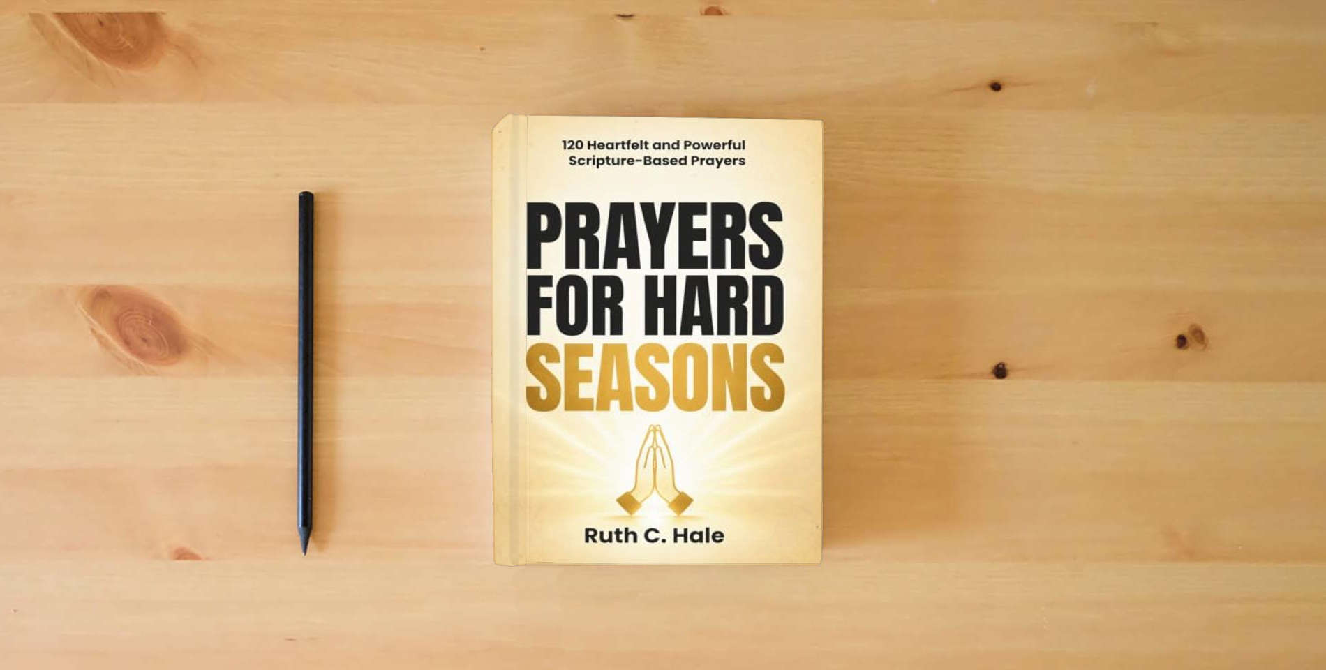The book Prayers for Hard Seasons: 120 Heartfelt and Powerful Scripture-Based Prayers to Find Help from God in Life’s Hardest Moments and Finally Overcome Fear and Worry (Finding Peace Through God’s Word) is on the table