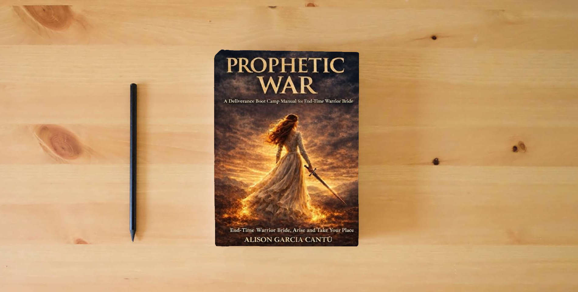 The book Prophetic War: A Deliverance Boot Camp Manual for the End-Times Warrior Bride is on the table