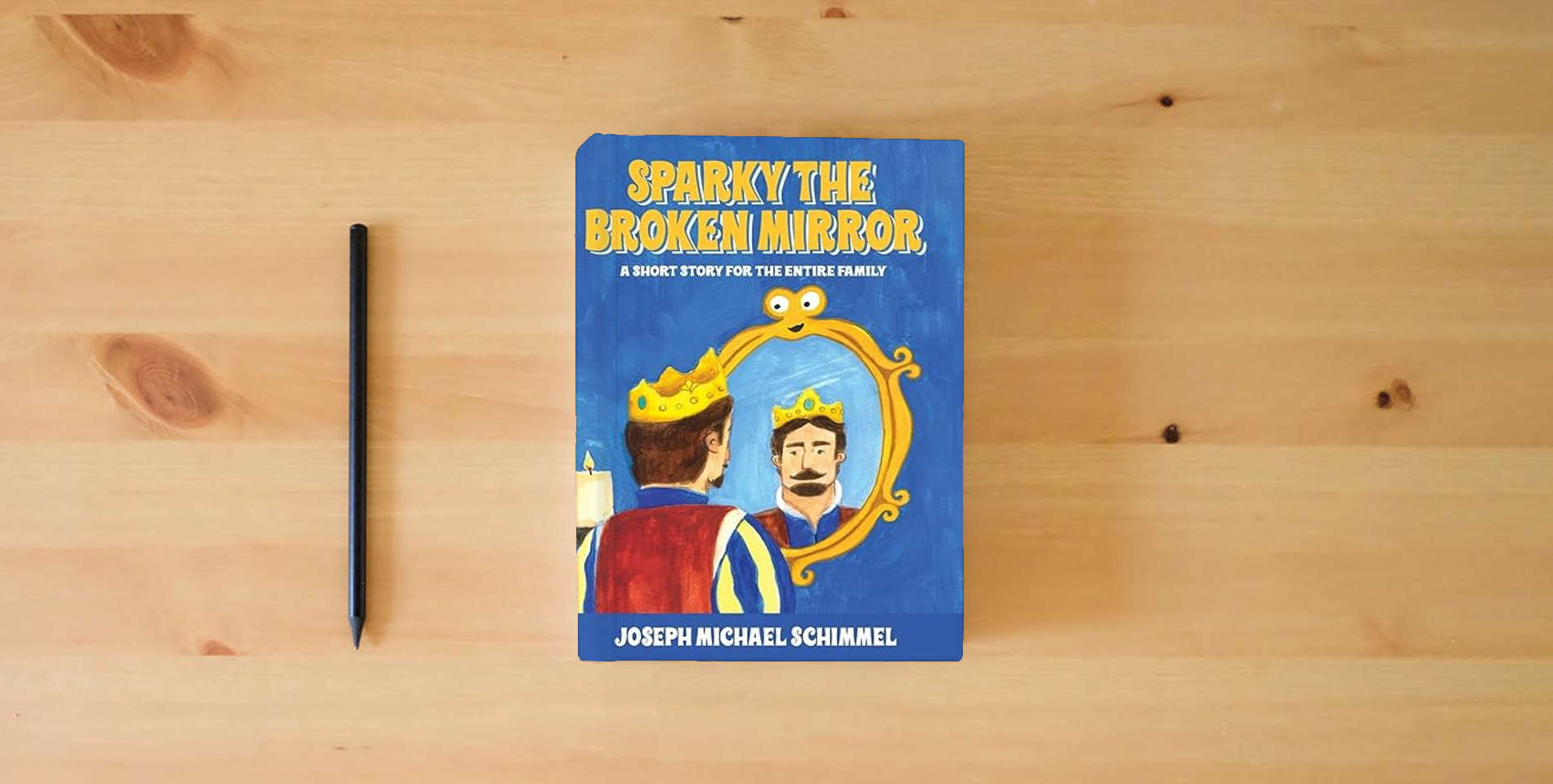 The book Sparky the Broken Mirror is on the table