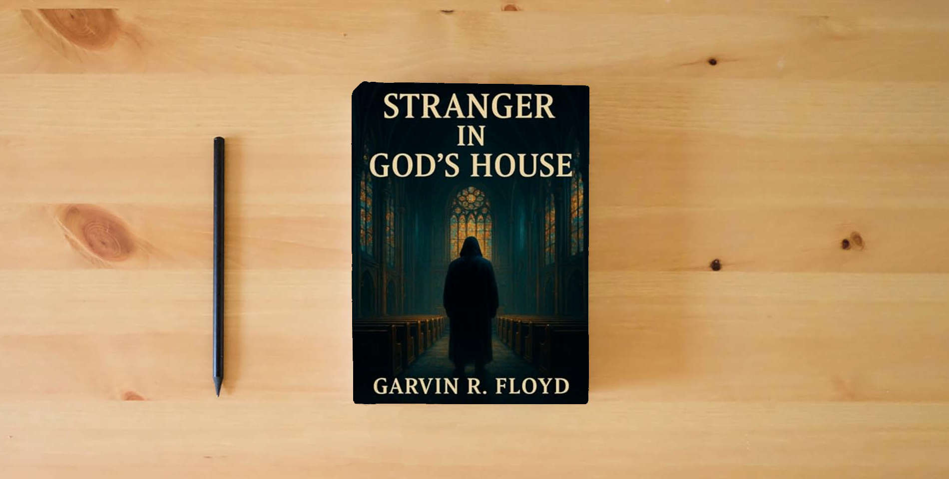 The book Stranger In God’s House is on the table