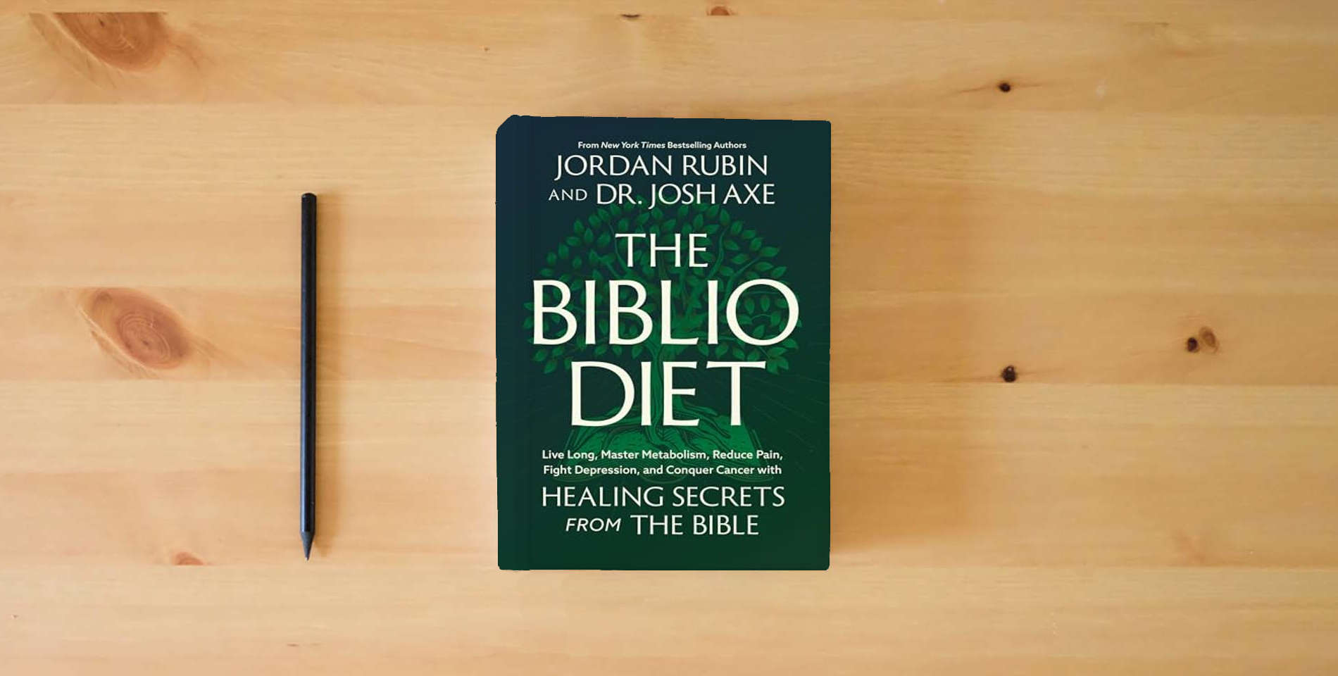 The book The Biblio Diet: Live Long, Master Metabolism, Reduce Pain, Fight Depression, and Conquer Cancer with Healing Secrets from the Bible is on the table