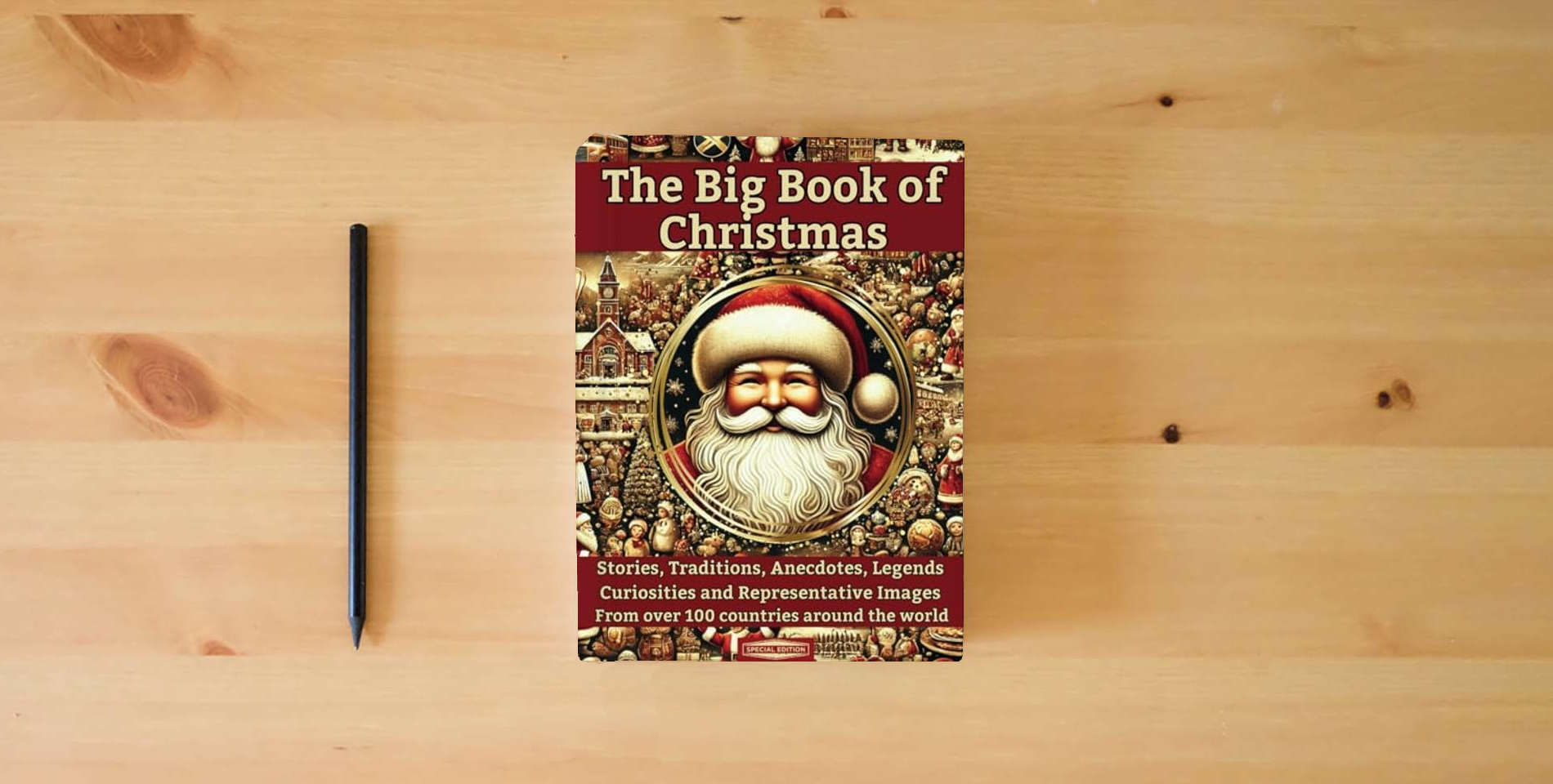 The book THE BIG BOOK OF CHRISTMAS: Stories, Traditions, Anecdotes, Legends, Curiosities and Representative Images from over 100 Countries of the World is on the table