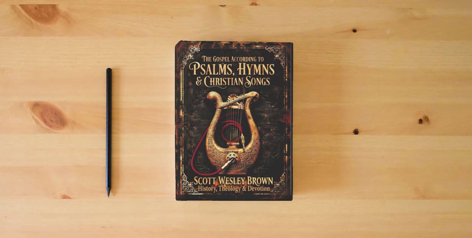 The book The Gospel According To Psalms, Hymns & Christian Songs is on the table