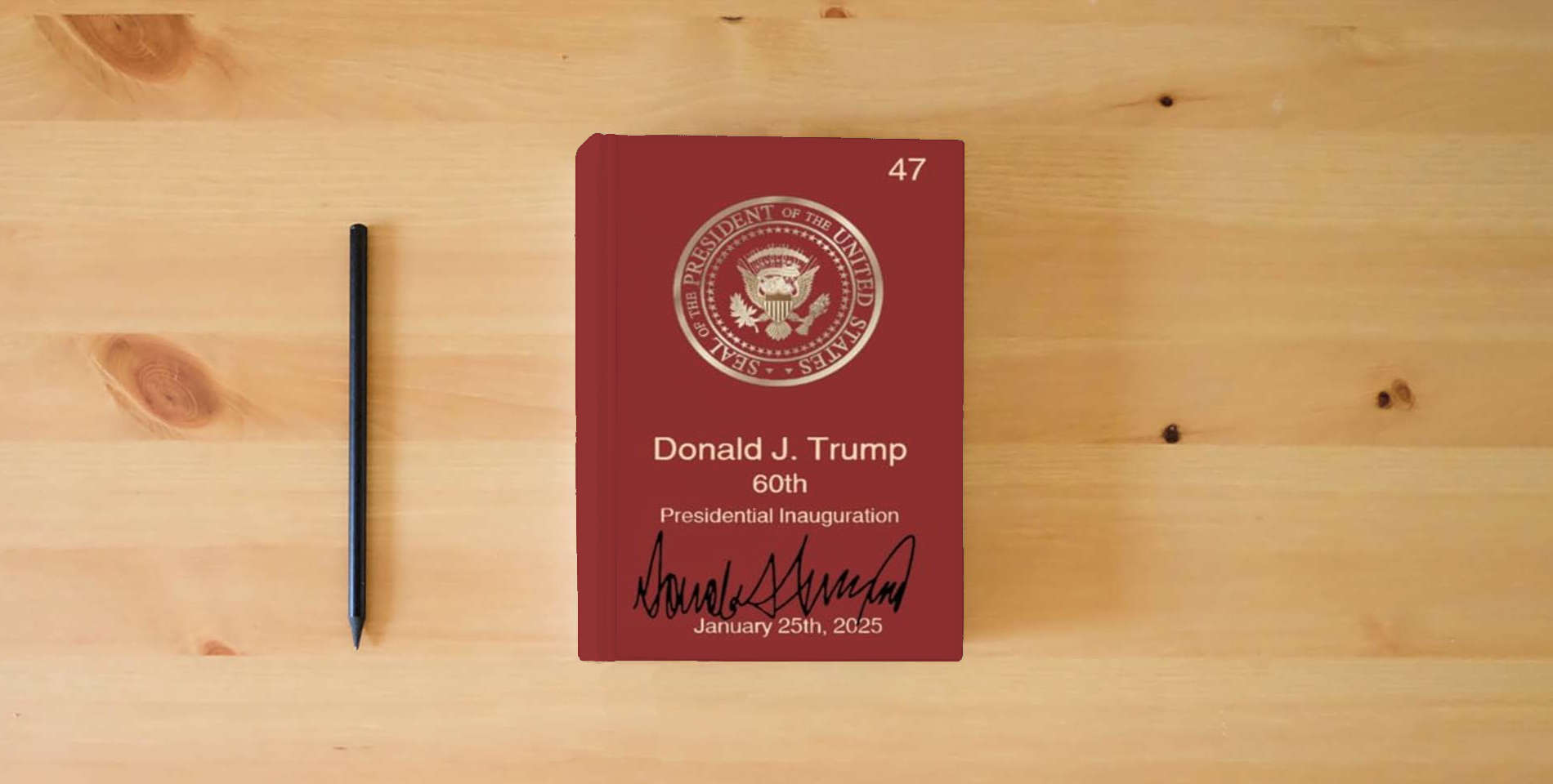 The book The MAGA Inauguration Bible is on the table