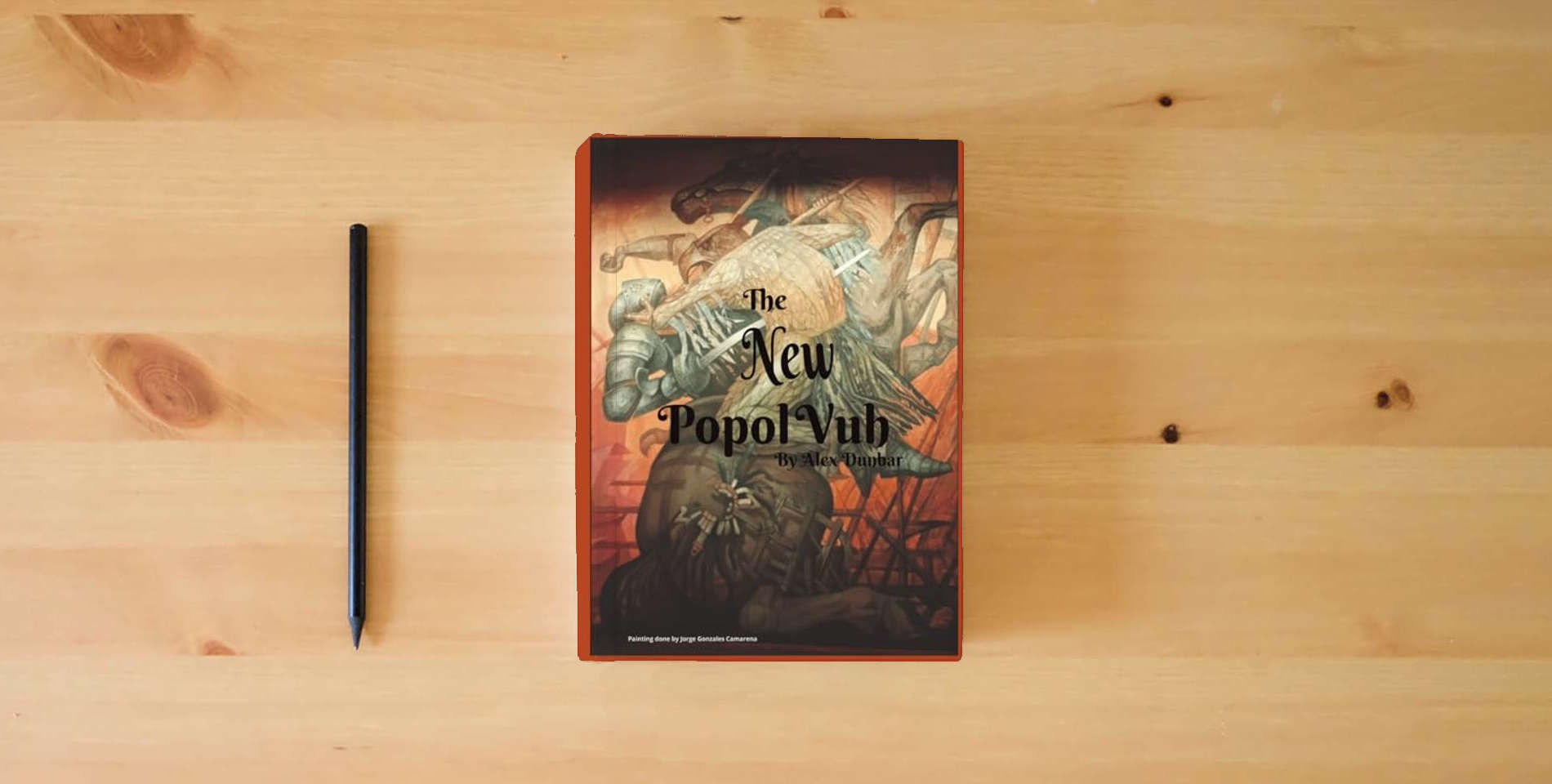 The book The New Popol Vuh is on the table