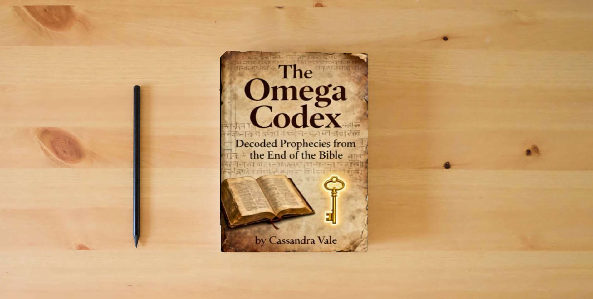 The book THE OMEGA CODEX is on the table