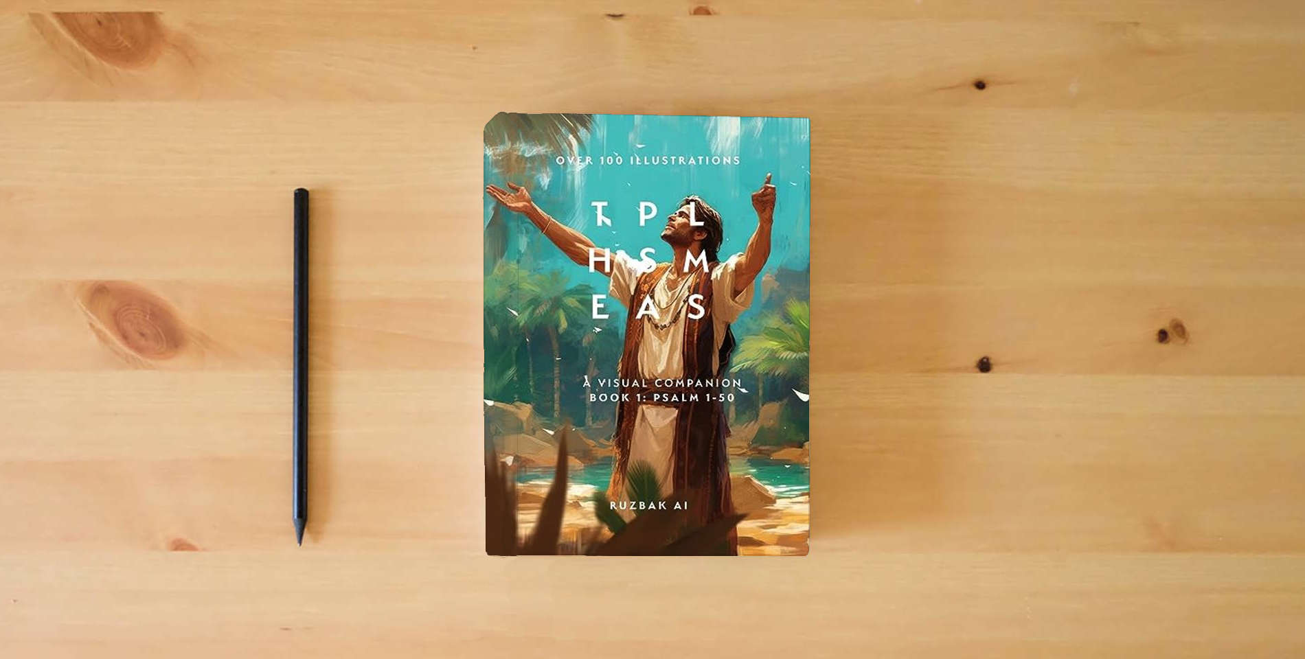 The book The Psalms: A Visual Companion, Book 1: Psalm 1-50 is on the table