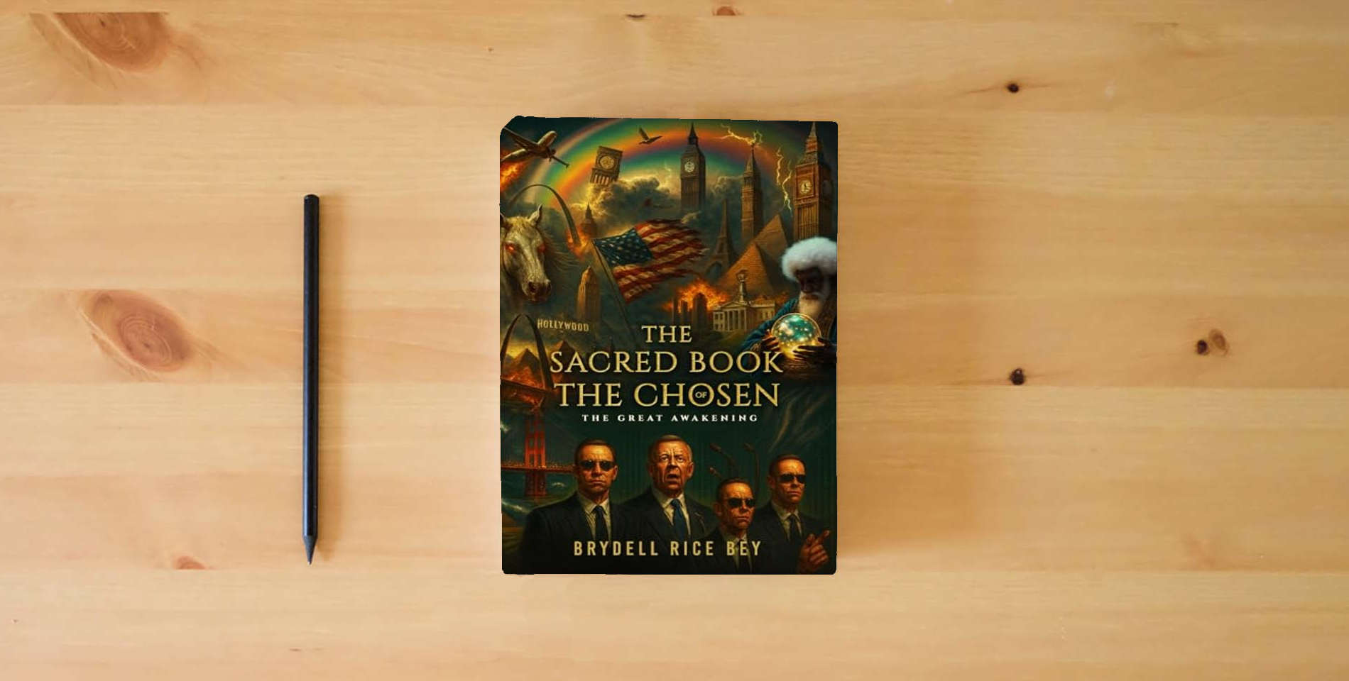 The book The Sacred Book of The Chosen: Great Awakening is on the table
