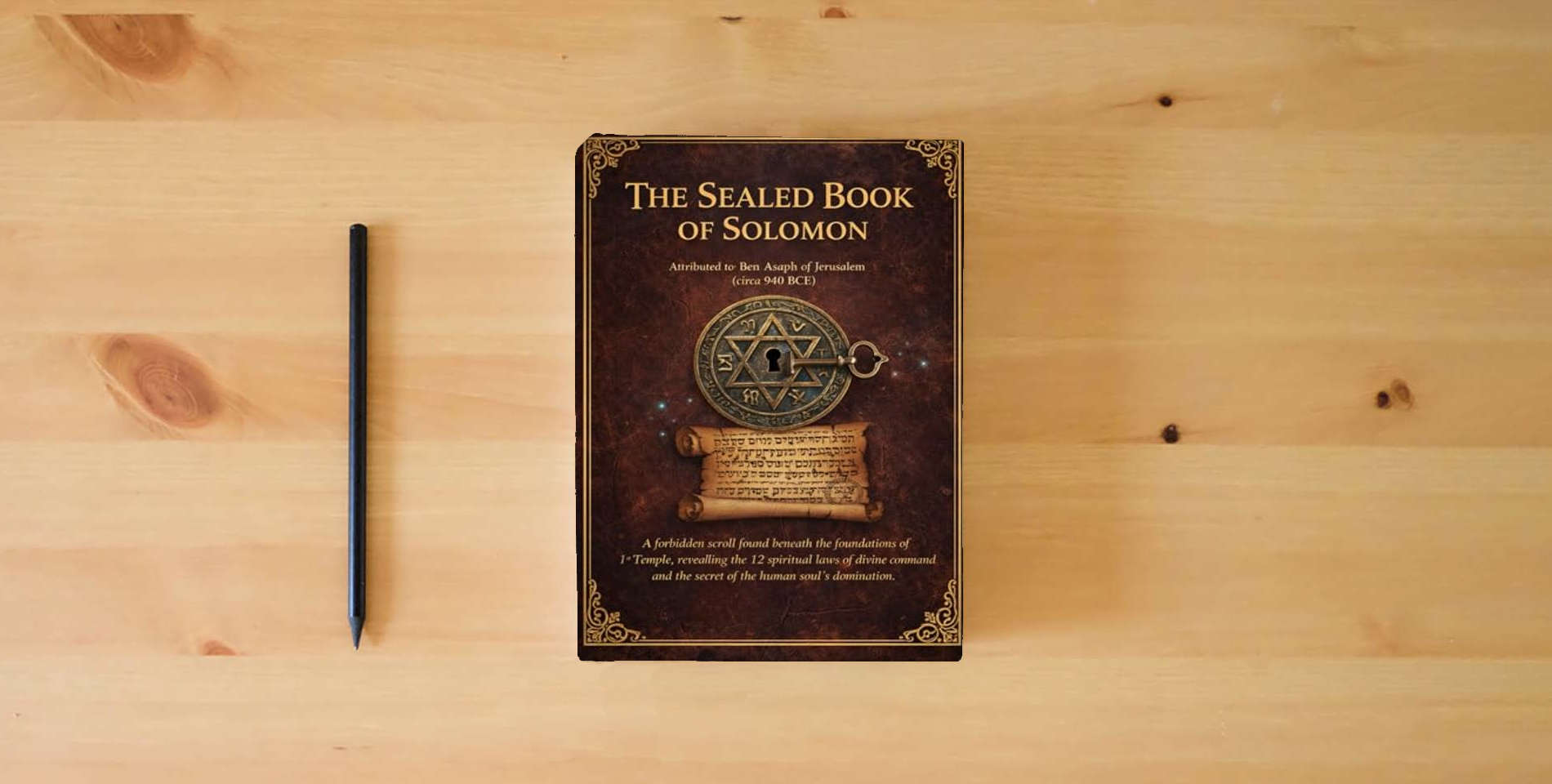 The book THE SEALED BOOK OF SOLOMON is on the table
