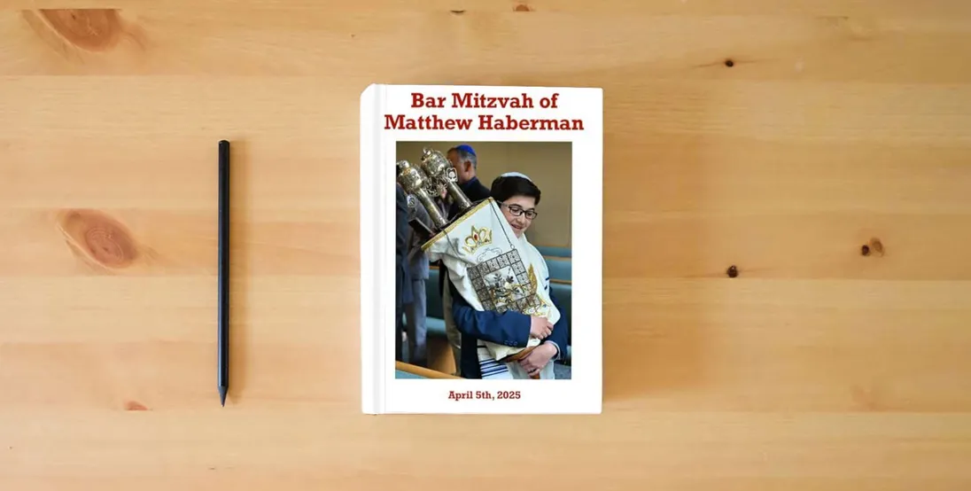 The book Bar Mitzvah of Matthew Haberman} is on the table