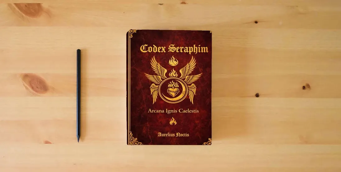The book CODEX SERAPHIM – Arcana Ignis Caelestis} is on the table