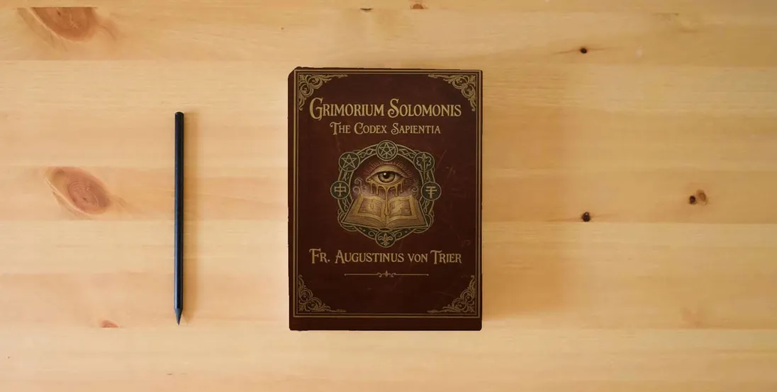 The book GRIMORIUM SOLOMONIS: THE CODEX SAPIENTIA} is on the table