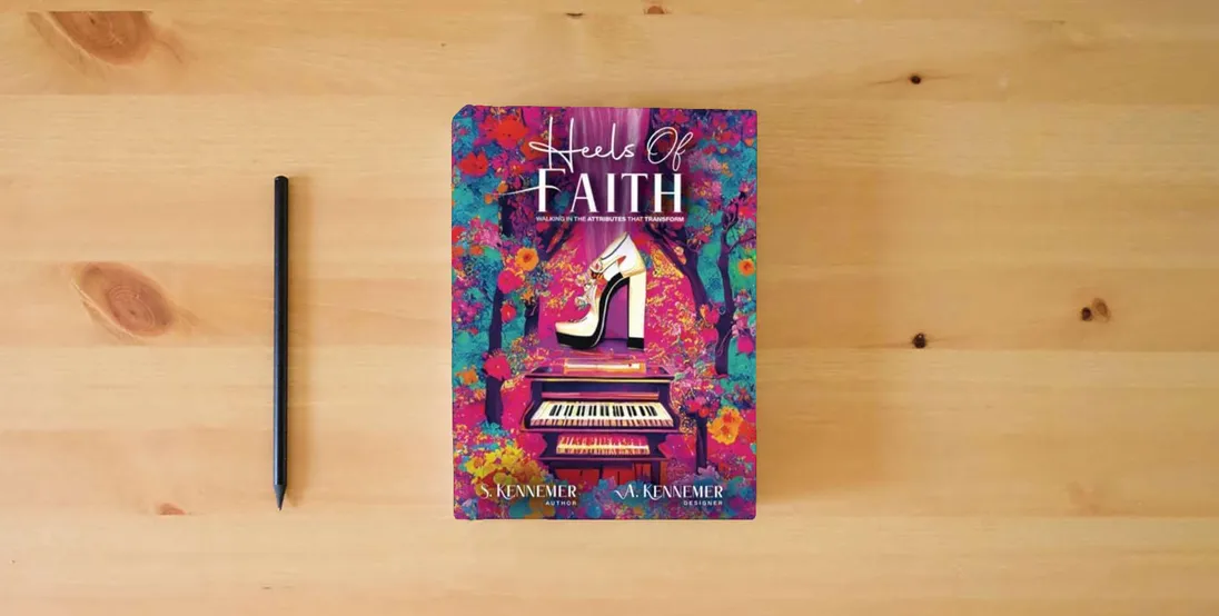 The book Heels Of Faith: Walking in the Attributes that Transform} is on the table