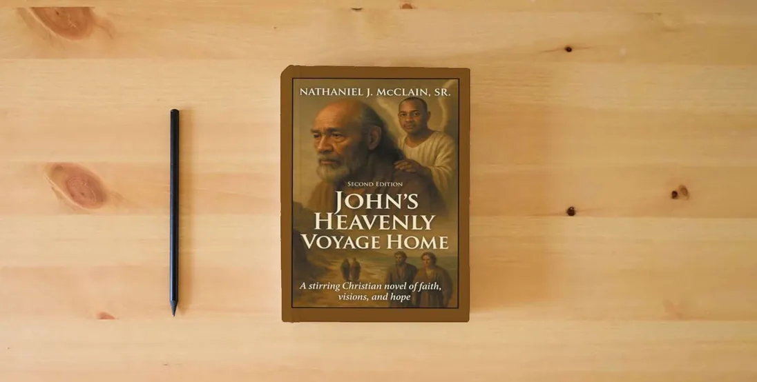 The book John's Heavenly Voyage Home: A stirring Christian novel of faith, visions, and hope} is on the table