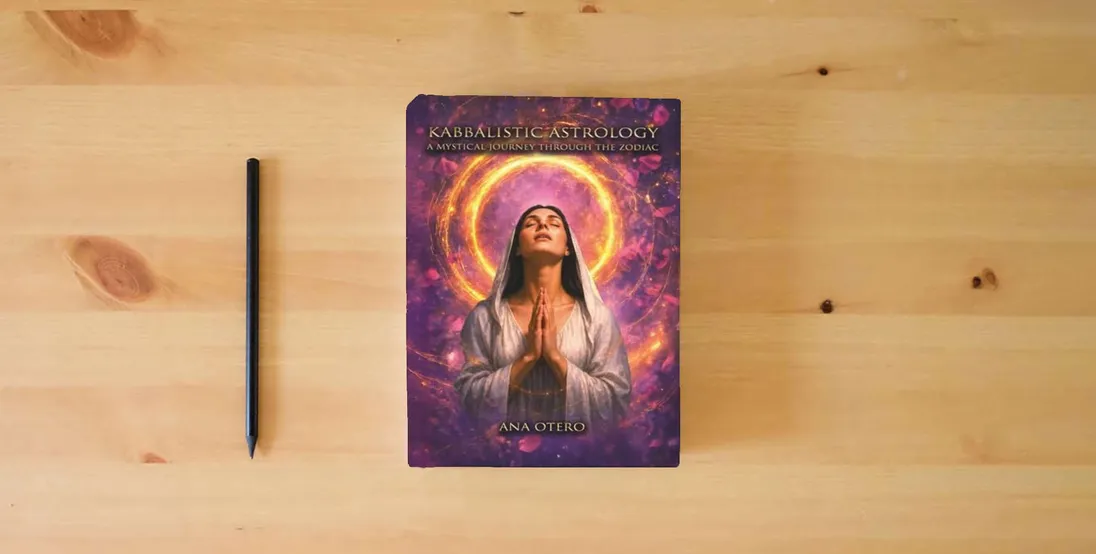 The book Kabbalistic Astrology: A Mystical Journey Through the Zodiac} is on the table