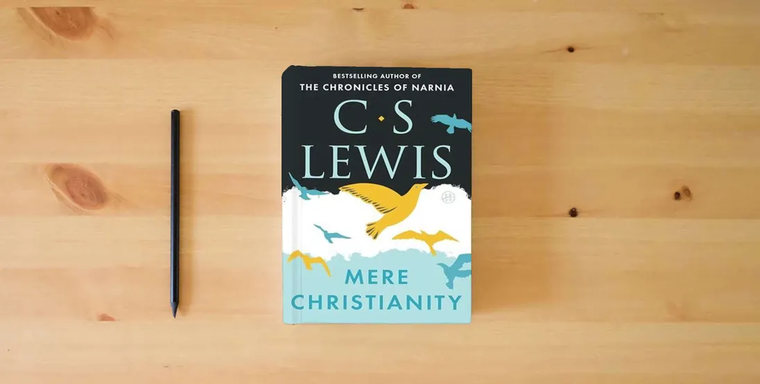 The book Mere Christianity} is on the table