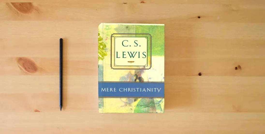 The book Mere Christianity} is on the table