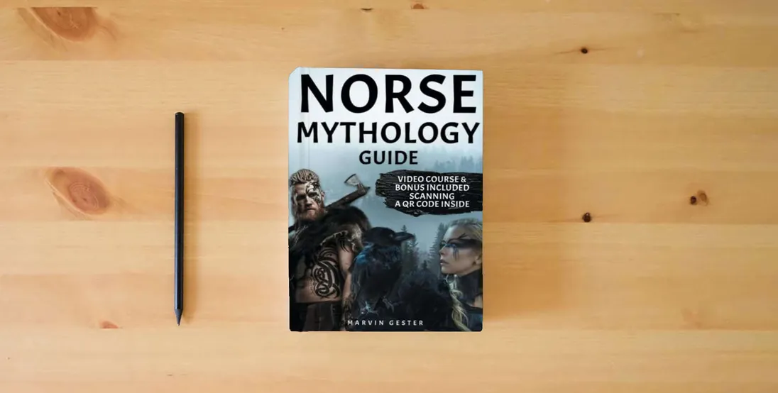 The book Norse Mythology Guide: Set Sail on a Journey into the Realms of Viking Lore and Magic [II EDITION]} is on the table