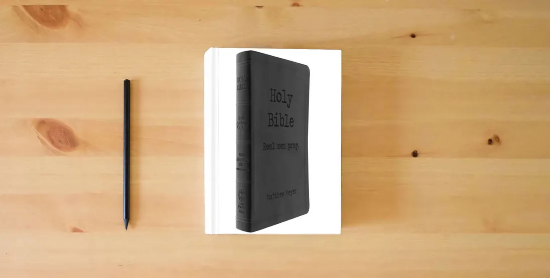The book Personalized “Real Men Pray” Catholic Bible – NABRE Edition – Custom Laser-Engraved Name on Black Ultrasoft Cover – Exclusive Men’s Catholic Gift} is on the table