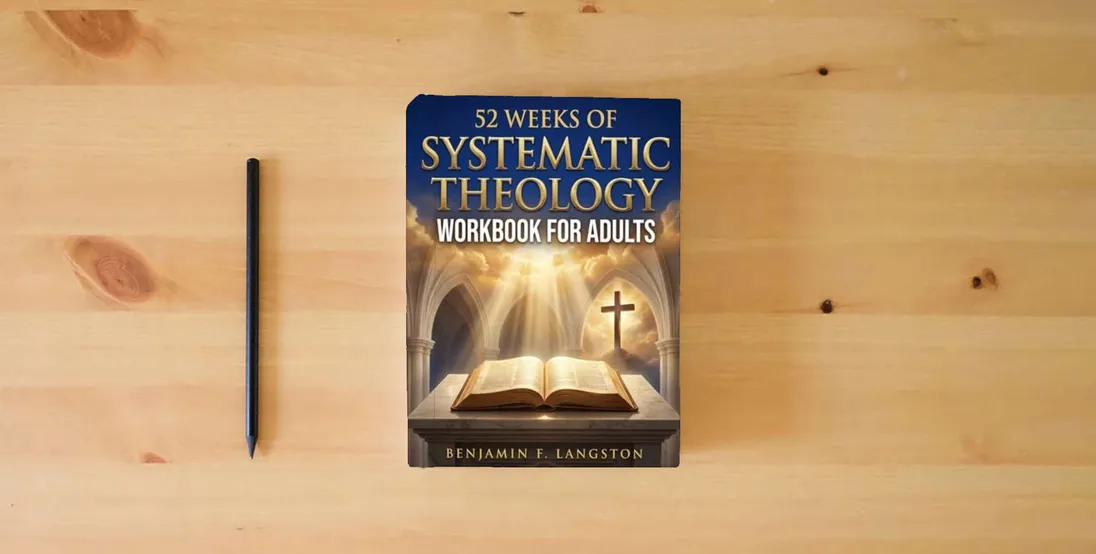 The book Systematic Theology Workbook for Adults: A 52-Week Structured Plan to Master Core Christian Doctrines, Develop a Clear Theological Framework, and Build Unshakable Faith} is on the table